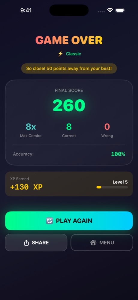 Results screen